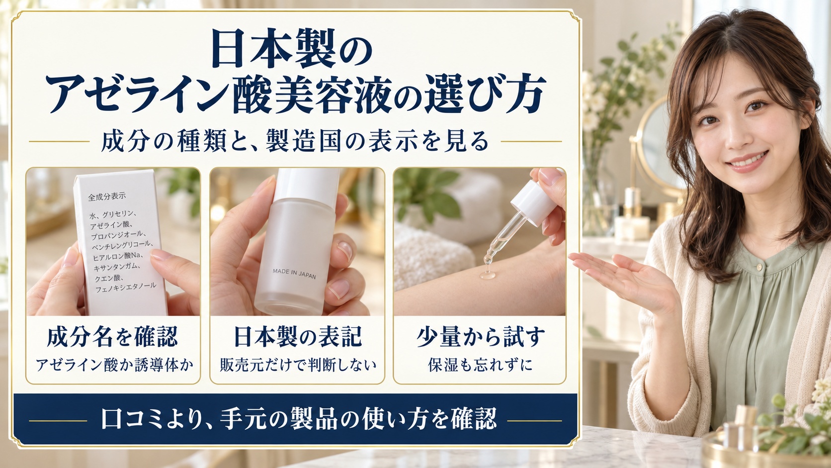 アゼライン酸美容液は日本製をどう選ぶ?成分表示と使い方のポイント