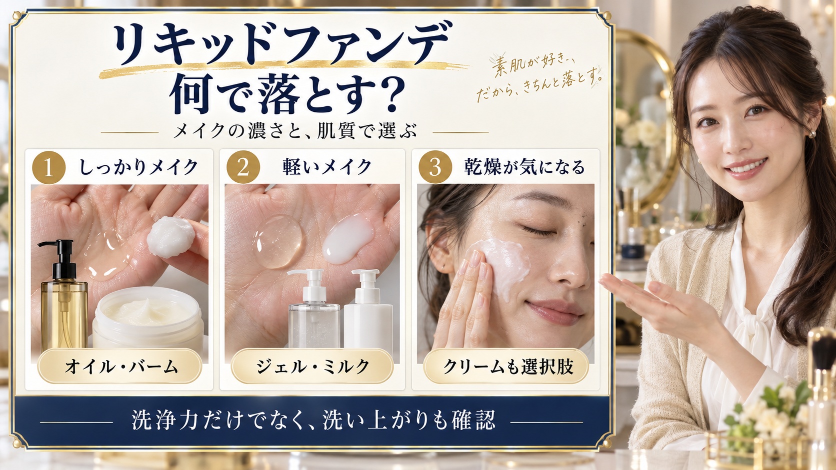 リキッドファンデに合うクレンジングのおすすめは?種類別の選び方