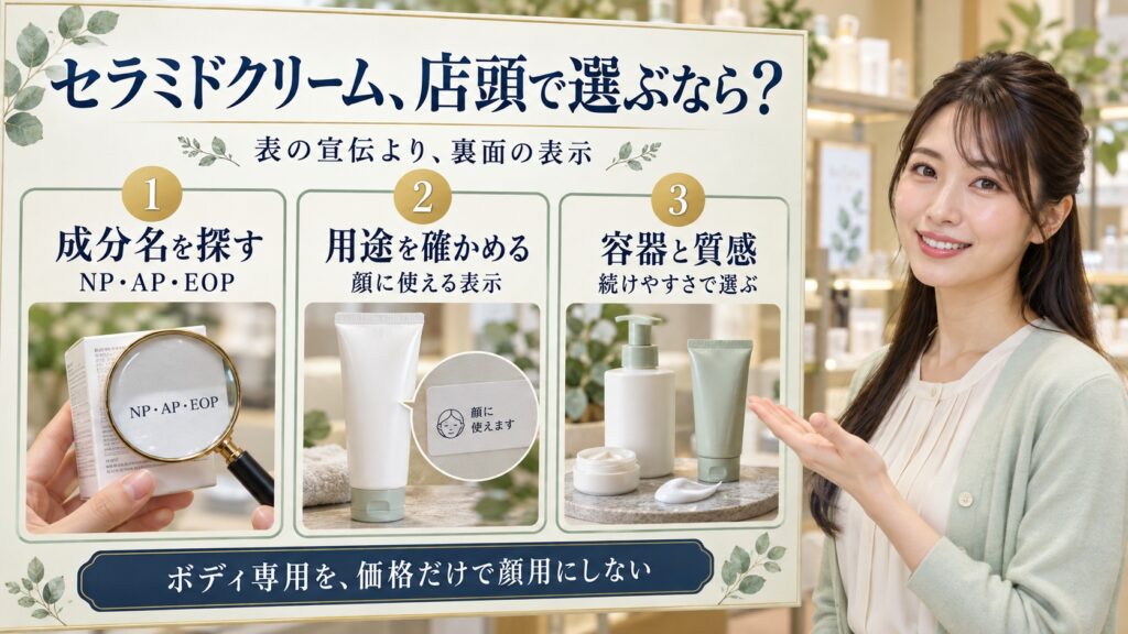 セラミド保湿クリームをドラッグストアで選ぶには？見るべき表示とコツ