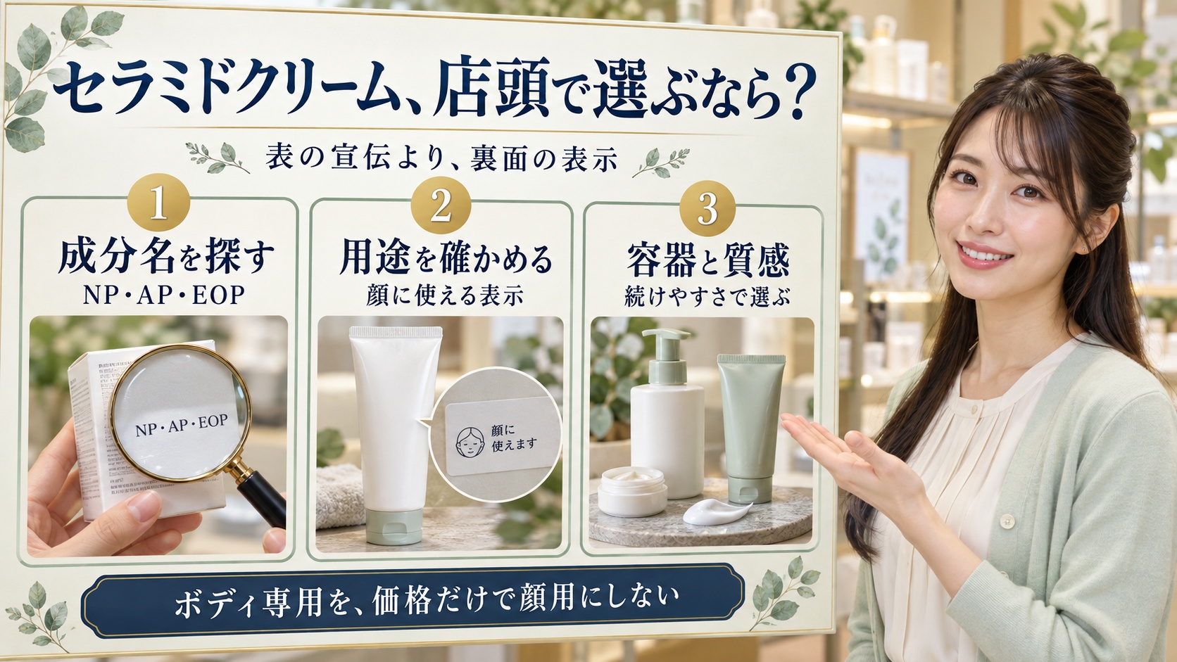 セラミド保湿クリームをドラッグストアで選ぶには?見るべき表示とコツ