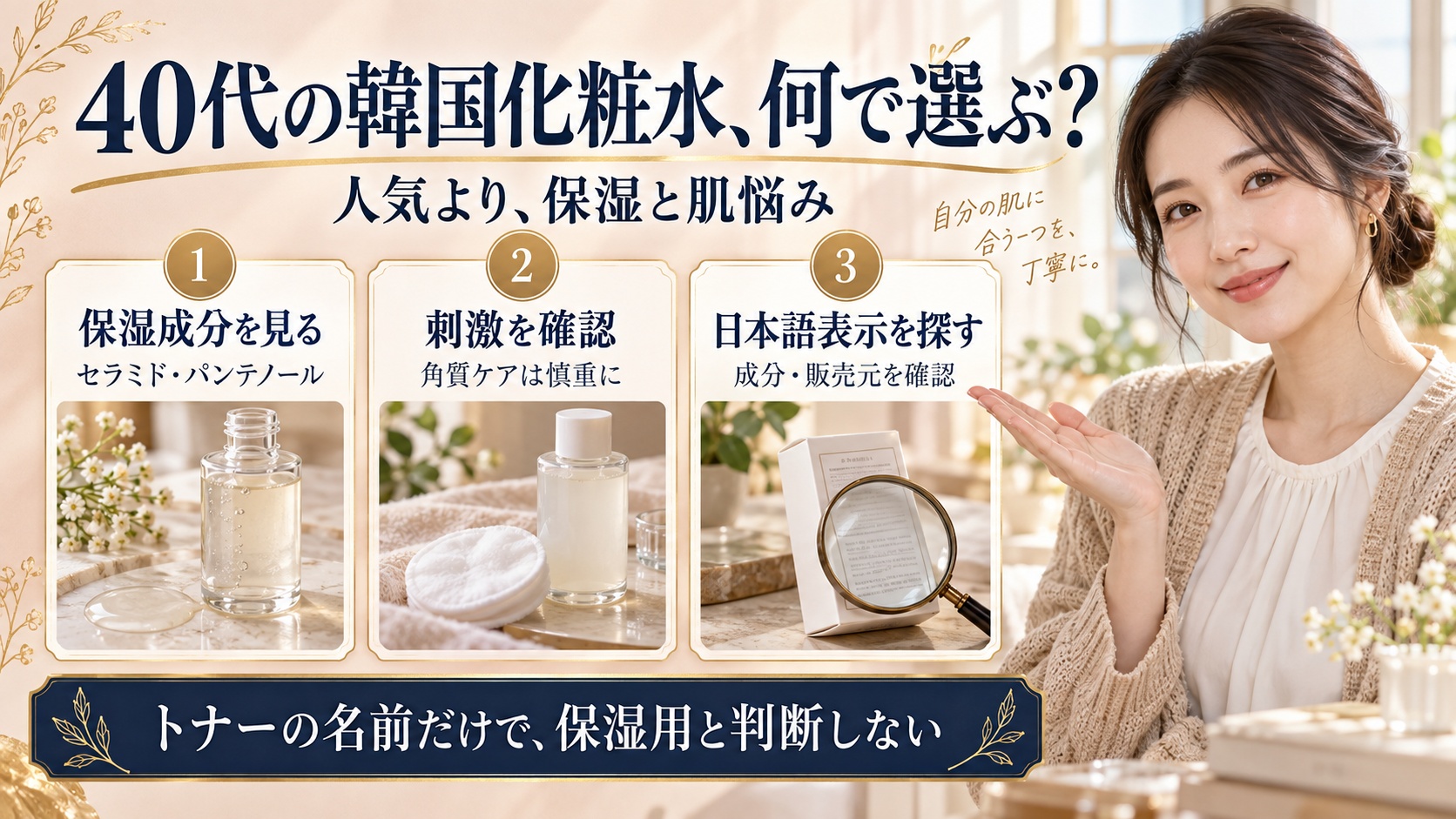 40代に合う韓国コスメ化粧水の選び方は?成分と肌悩み別のポイント
