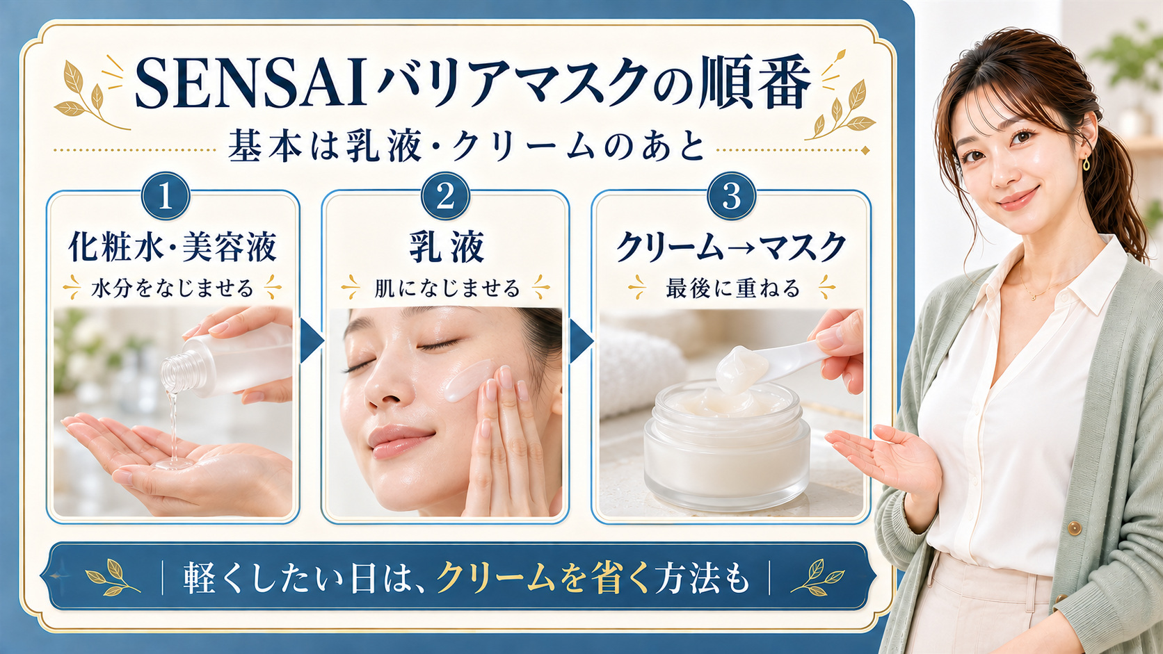 SENSAIバリアマスクの重ね順を示す美容解説ボード|Chocobraアイキャッチ
