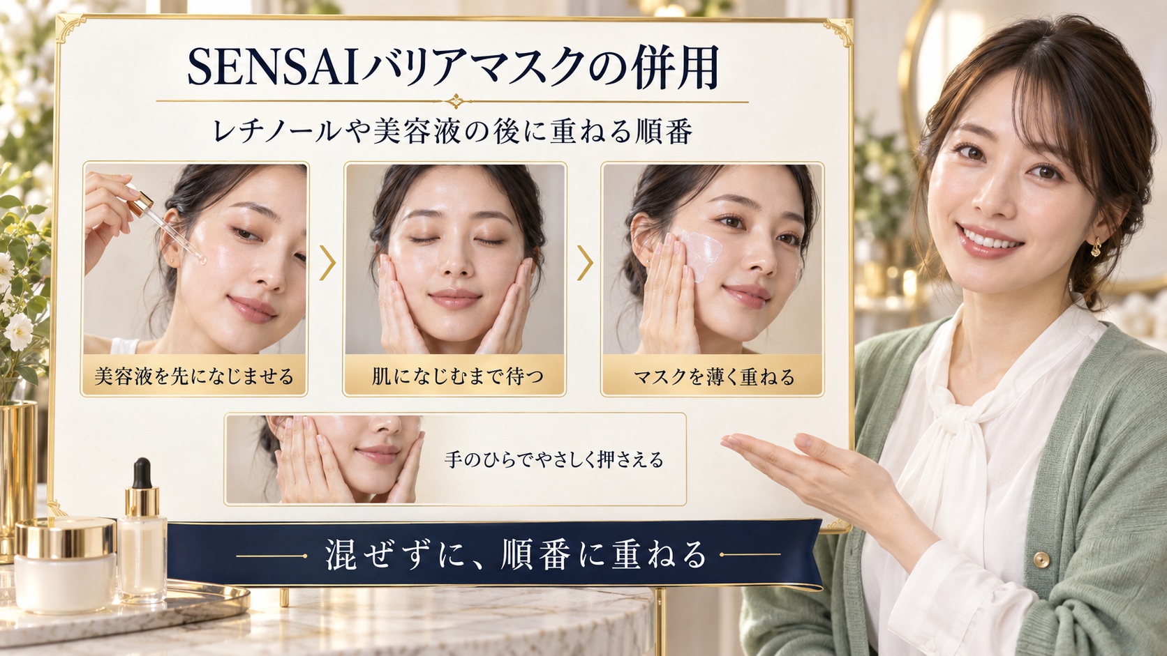 SENSAIバリアマスクとレチノールや美容液の併用順を3ステップで解説する画像｜Chocobraアイキャッチ