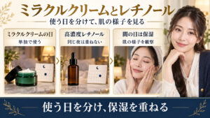 ミラクルクリームとレチノールを使う日を分ける考え方を示したアイキャッチ