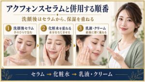 洗顔後に美容液、化粧水、乳液・クリームを重ねるスキンケアの順番