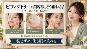 ビフィダトナーの後に美容液を1品ずつ重ね、乳液やクリームで仕上げる順番